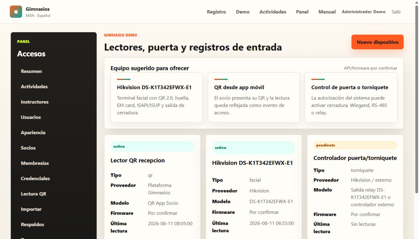Captura de pantalla del panel de accesos