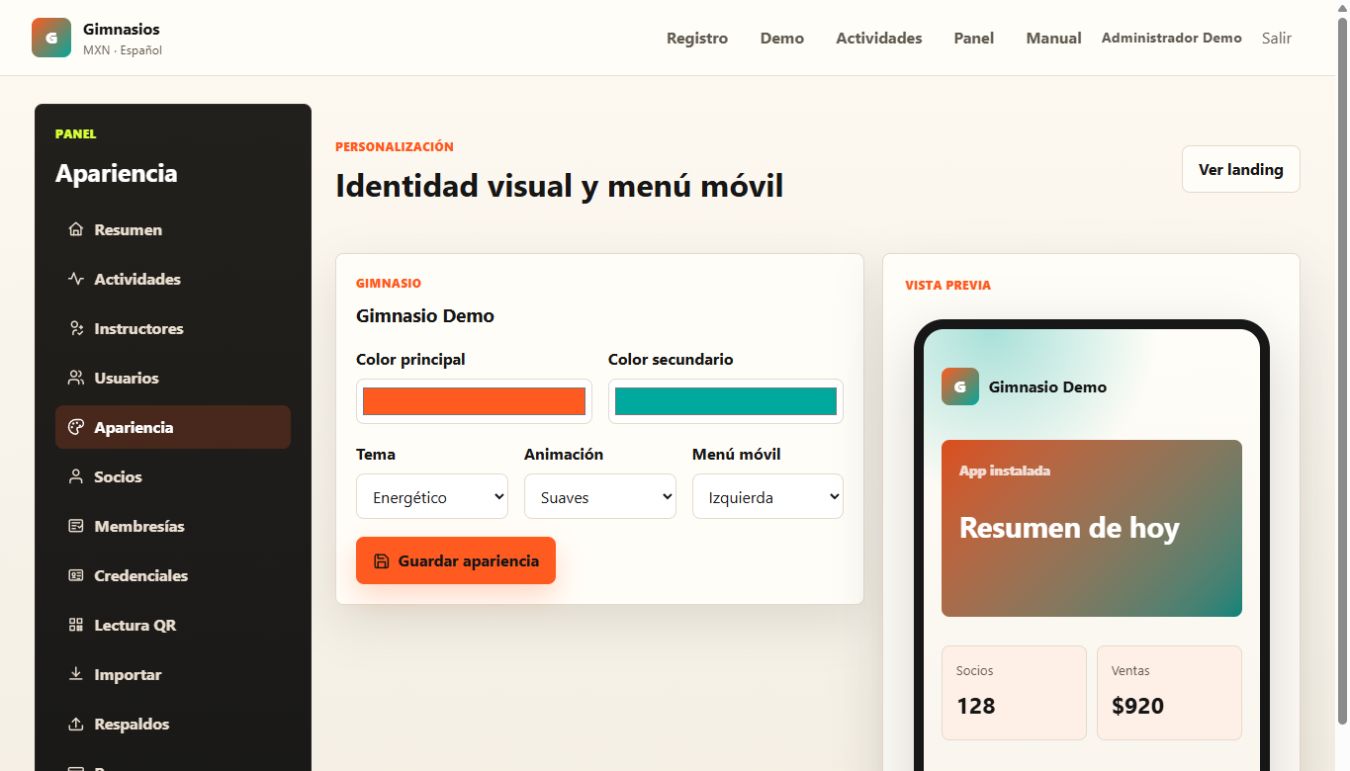 Captura de pantalla del módulo de apariencia