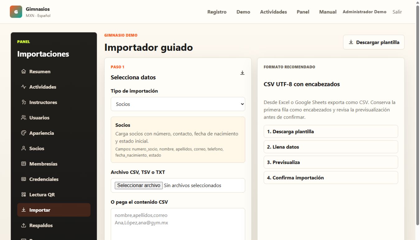 Captura de pantalla del módulo de importaciones