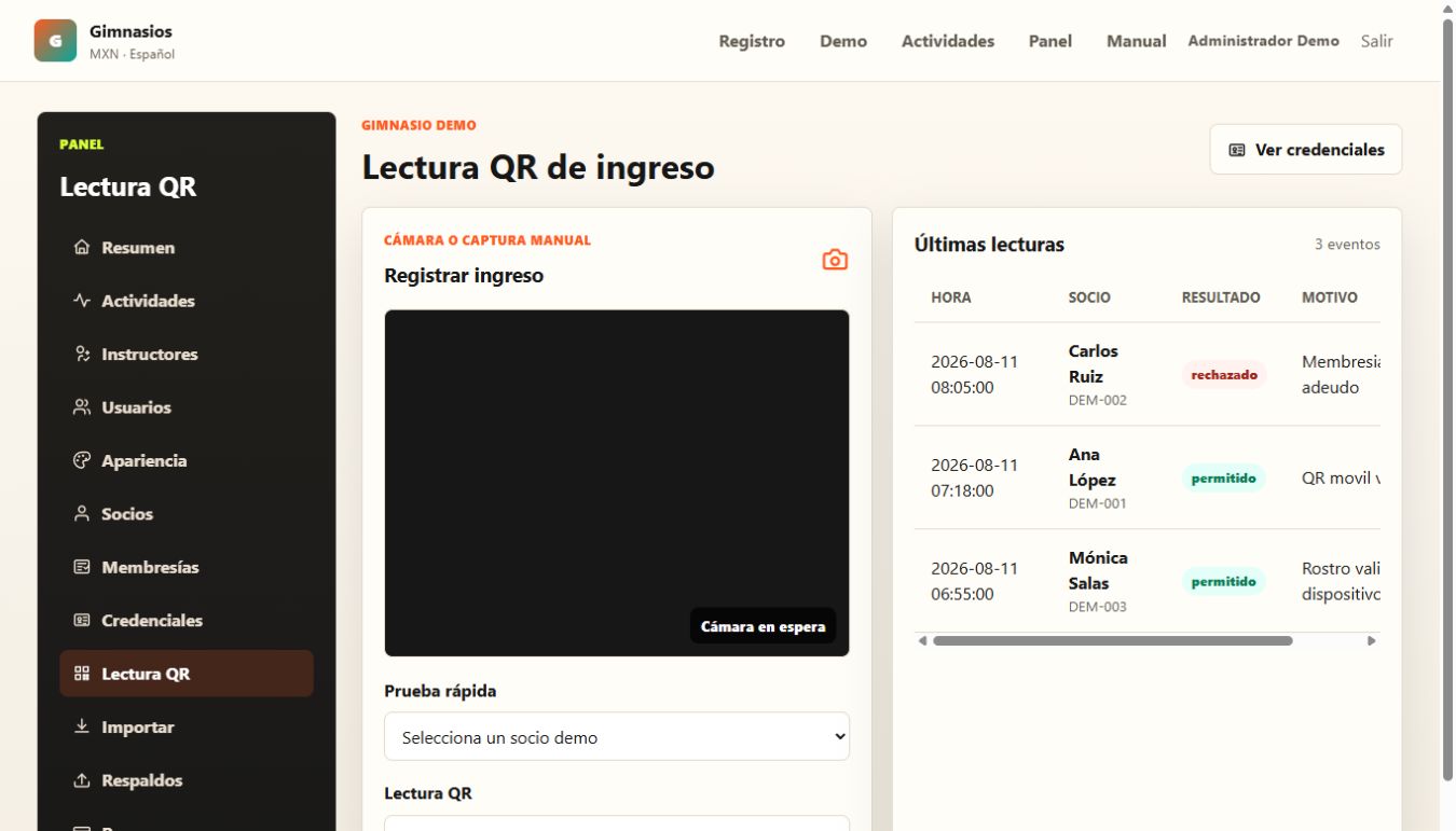 Captura de pantalla del módulo de lectura QR