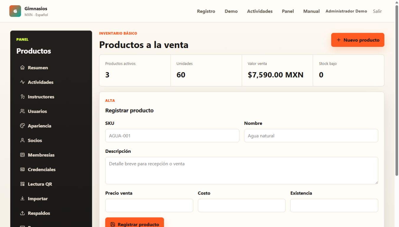 Captura de pantalla del módulo de productos