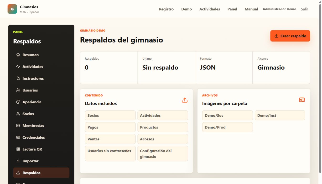 Captura de pantalla del módulo de respaldos