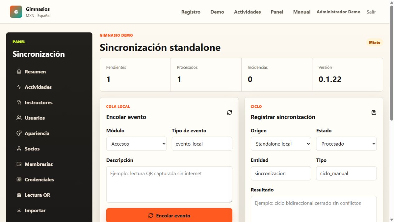 Captura de pantalla del módulo de sincronización