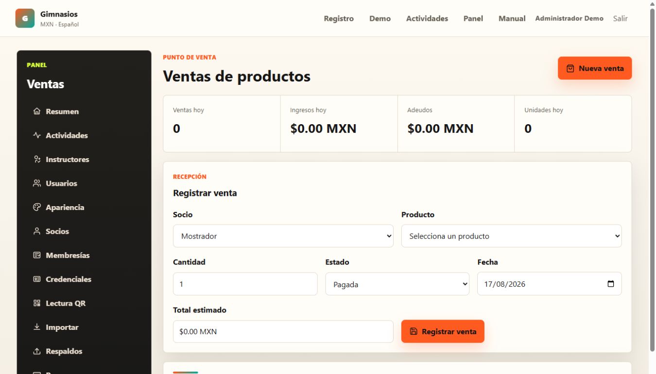 Captura de pantalla del módulo de ventas