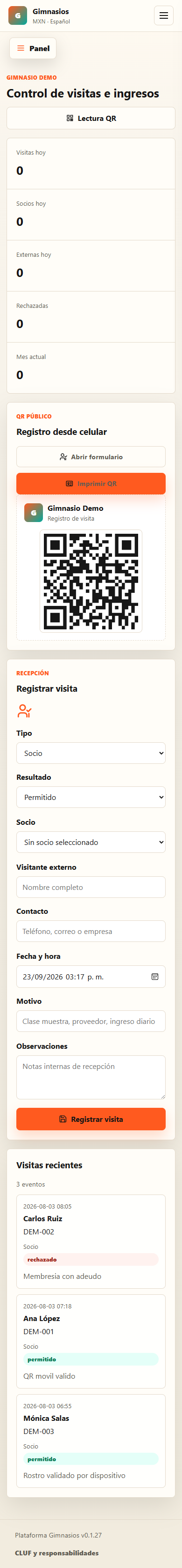 Captura móvil del módulo de visitas