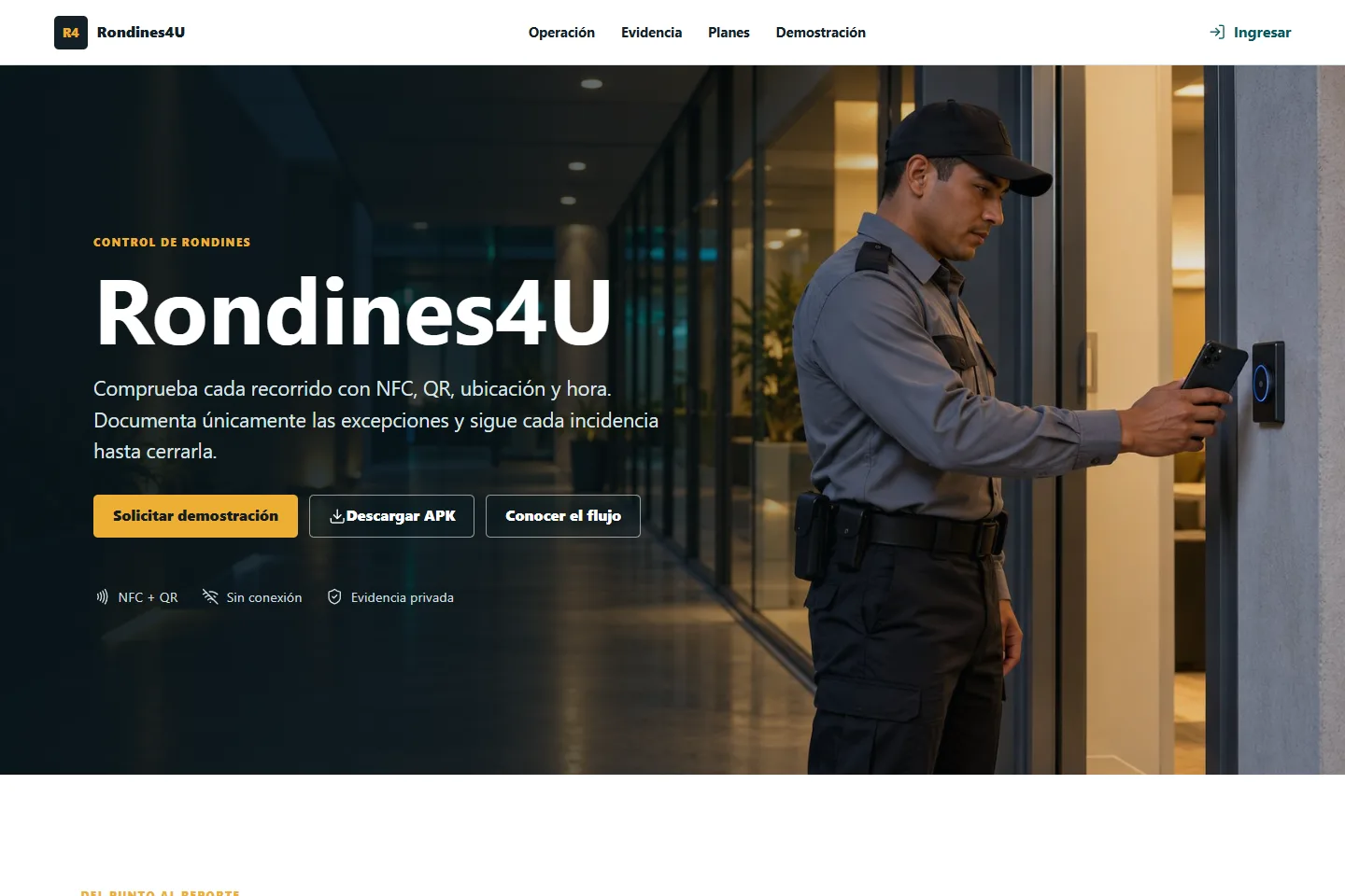 Rondines4U: vista del sitio de la aplicación